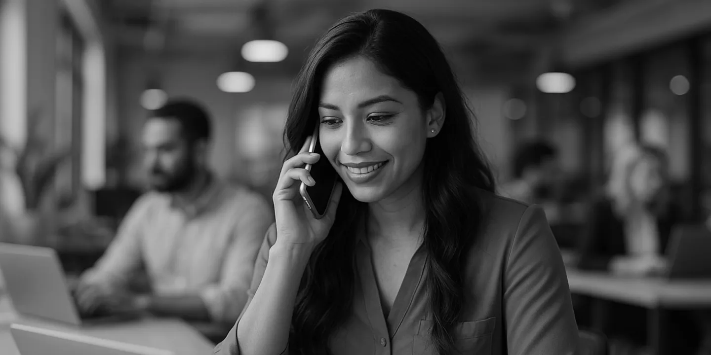 Woman is talking on the telephone