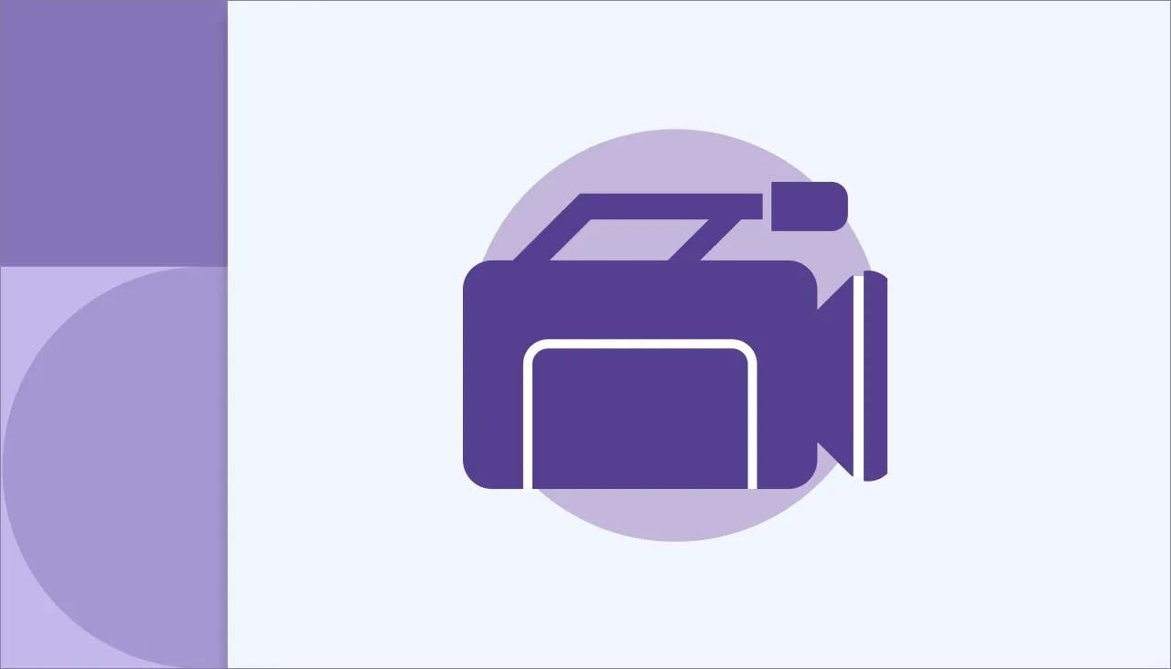 Stylized purple video camera icon on a light background.