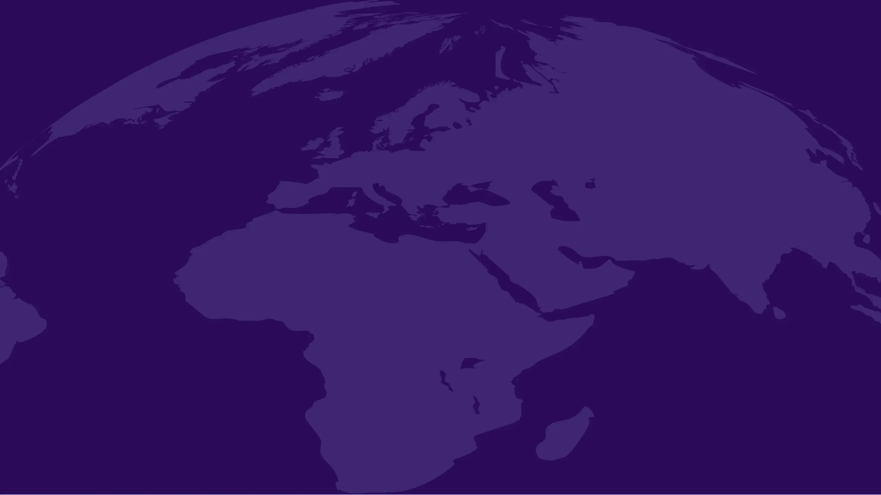 Dark purple globe silhouette showing Europe, Africa, and Asia on a darker background.