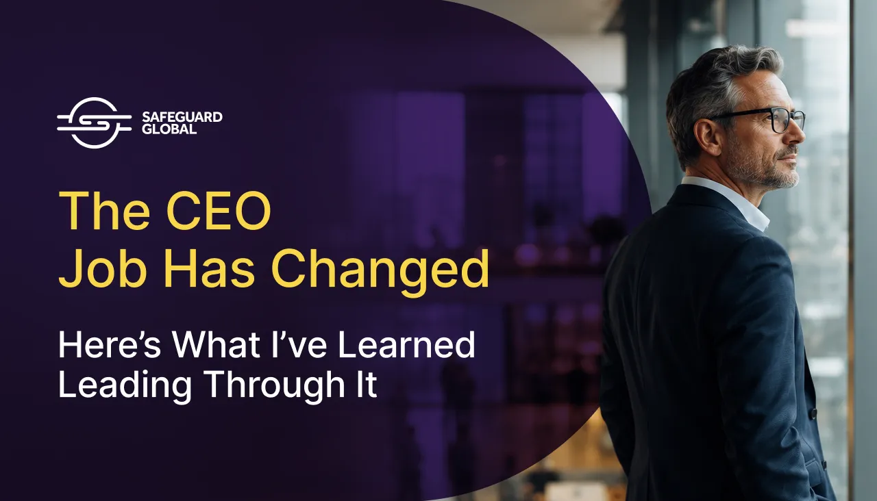 Thoughtful CEO in a suit looking out a window, with title 'The CEO Job Has Changed'.