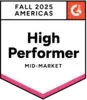 G2 High Performer recognition for Mid-Market companies in the Americas region - click the external link to read more